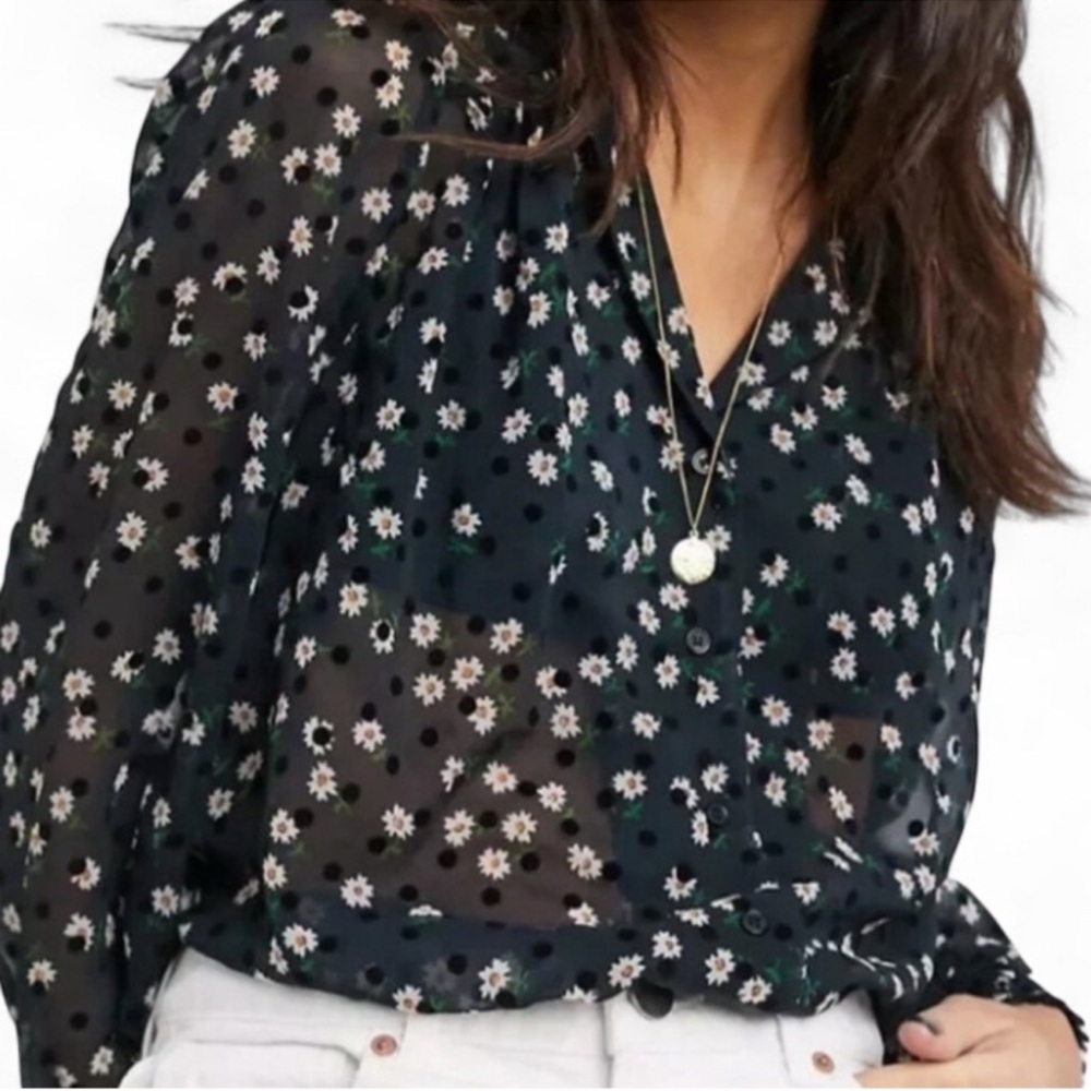 Topshop Black Floral Sheer Blouse